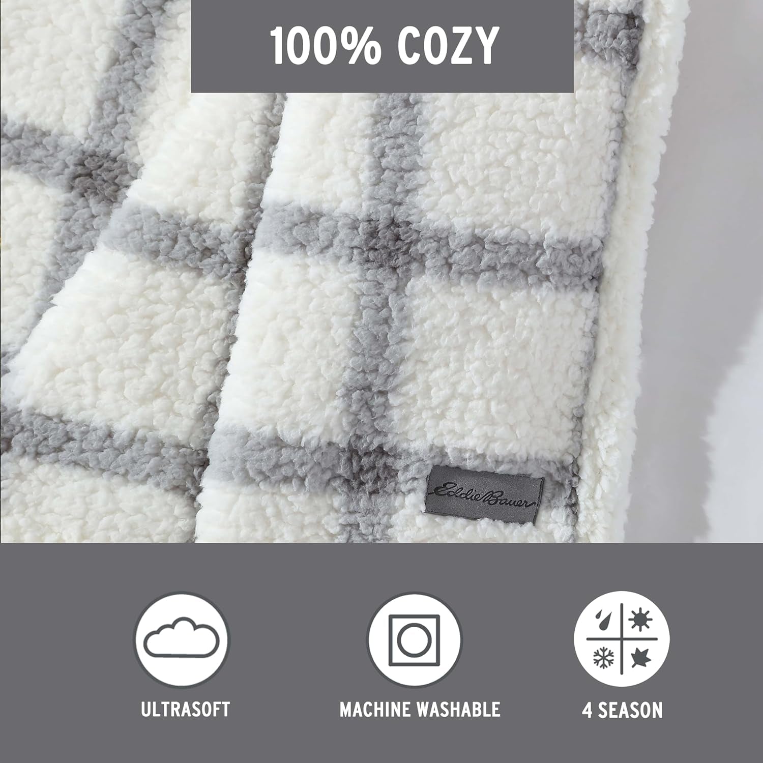 Eddie Bauer - Throw Blanket, Ultra-Soft Plush Bedding with Faux Shearling Reverse, Blanket for Couch & Bed (Bunkhouse Plaid Grey, 50" X 60")