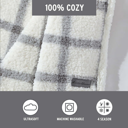 Eddie Bauer - Throw Blanket, Ultra-Soft Plush Bedding with Faux Shearling Reverse, Blanket for Couch & Bed (Bunkhouse Plaid Grey, 50" X 60")