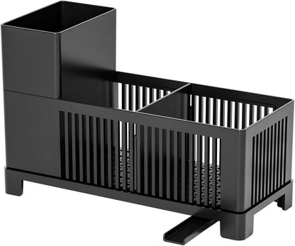 Rustproof Kitchen Sink Organizer for Countertop,Multifunctional Sink Organizer Caddy & Organization,Scrub Brush and Sponge Holder,Plastic Sink Storage Rack,Sponge Drain Rack,Dish Soap Dispenser,Black