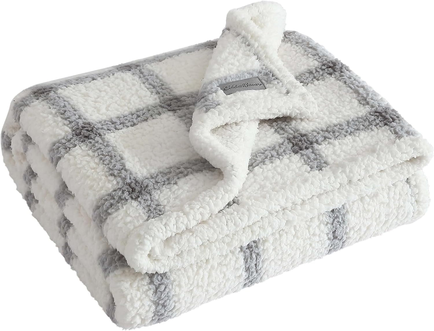 Eddie Bauer - Throw Blanket, Ultra-Soft Plush Bedding with Faux Shearling Reverse, Blanket for Couch & Bed (Bunkhouse Plaid Grey, 50" X 60")