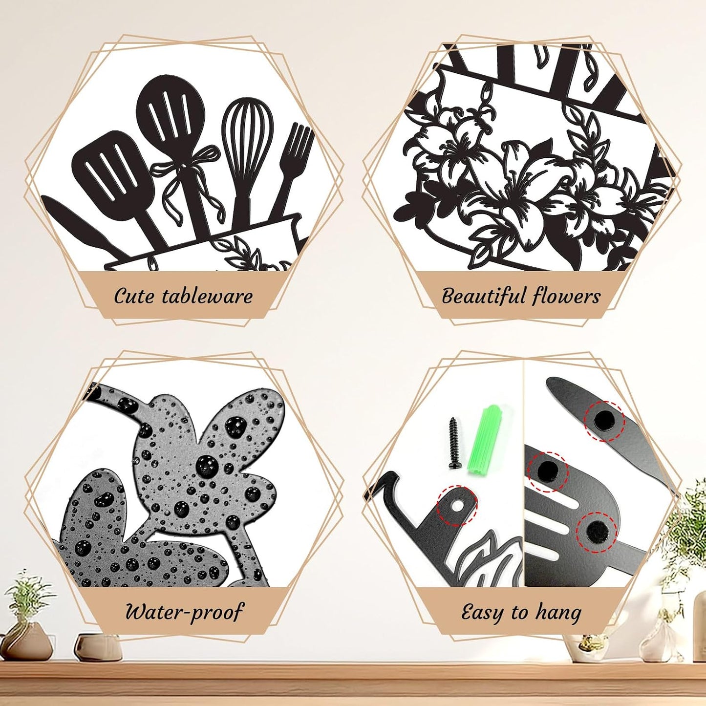Floral Kitchen Utensil Metal Wall Decor, Stylish Kitchen Wall Art & Farmhouse Kitchen Wall Decor, Ideal Kitchen Signs Wall Decor Easter Mother'S Day Gift (Easter)