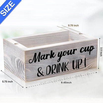 Wooden Cup Holder with Marker Slot Mark Your Cup and Drink up Disposable Plastic Cup Organizer & Dispenser for Hosting Party Essentials- Farmhouse Bar Party Decor Housewarming Hostess