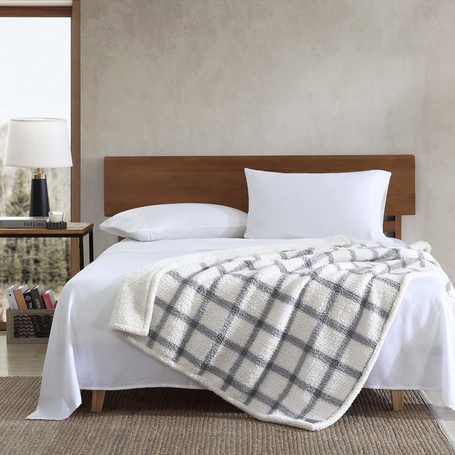Eddie Bauer - Throw Blanket, Ultra-Soft Plush Bedding with Faux Shearling Reverse, Blanket for Couch & Bed (Bunkhouse Plaid Grey, 50" X 60")