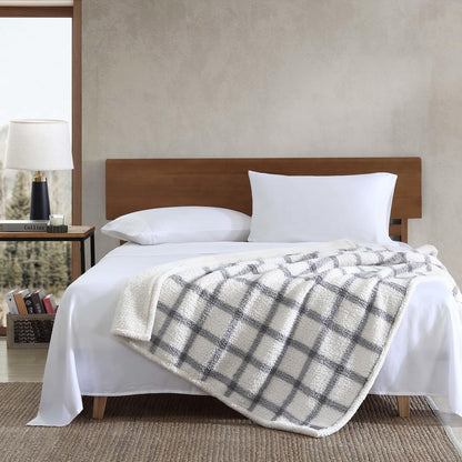Eddie Bauer - Throw Blanket, Ultra-Soft Plush Bedding with Faux Shearling Reverse, Blanket for Couch & Bed (Bunkhouse Plaid Grey, 50" X 60")