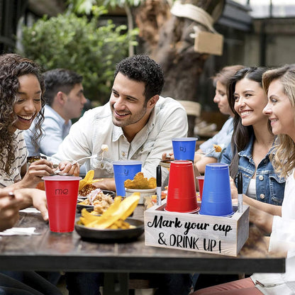 Wooden Cup Holder with Marker Slot Mark Your Cup and Drink up Disposable Plastic Cup Organizer & Dispenser for Hosting Party Essentials- Farmhouse Bar Party Decor Housewarming Hostess